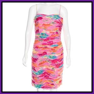 David Meister Ruched Silk Cocktail Dress